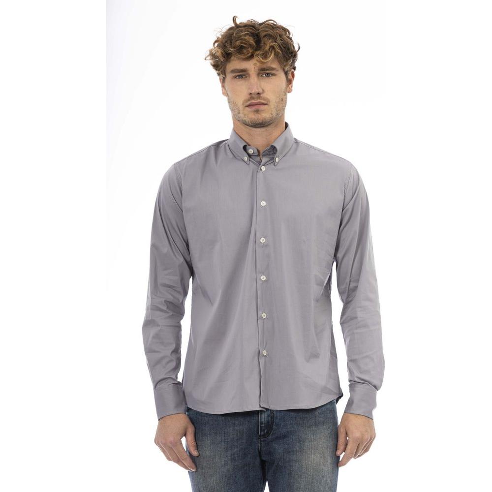 Baldinini Trend Gray Cotton Men Shirt Baldinini Trend Light Slate Gray