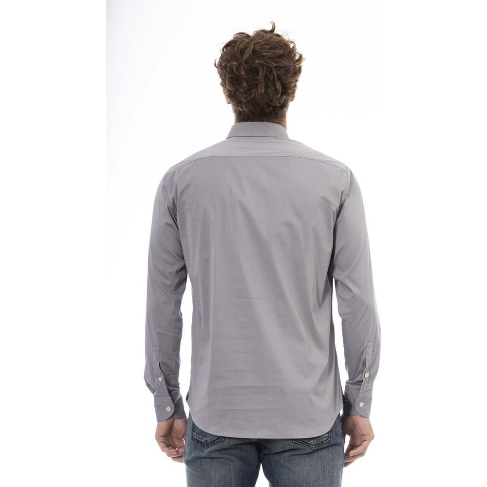 Baldinini Trend Gray Cotton Men Shirt Baldinini Trend Light Slate Gray