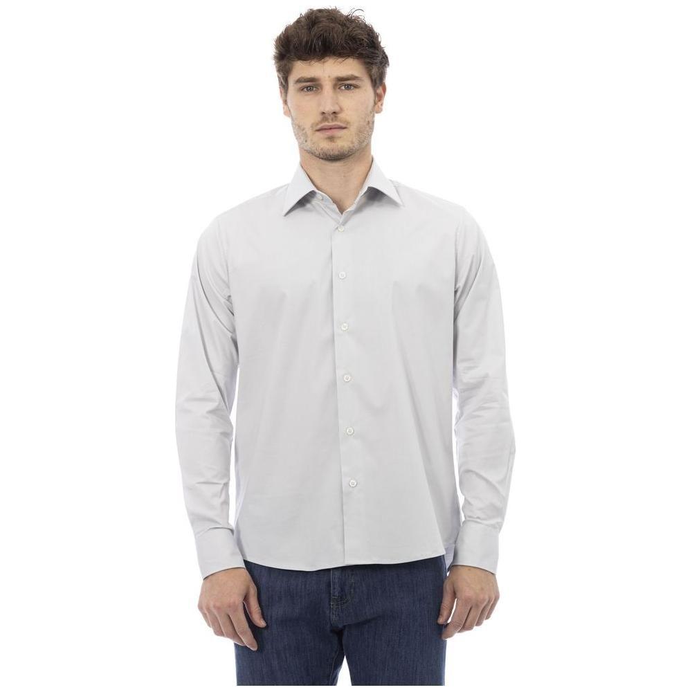 Baldinini Trend Gray Cotton Men Shirt Baldinini Trend Light Gray