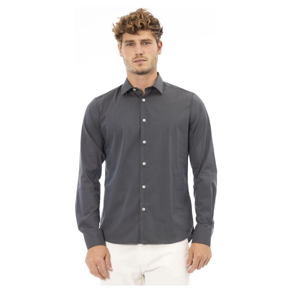 Baldinini Trend Gray Cotton Men Shirt Baldinini Trend Dim Gray
