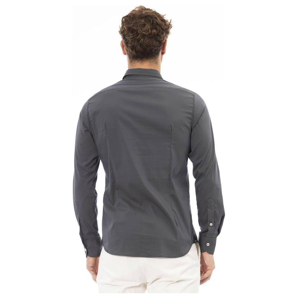 Baldinini Trend Gray Cotton Men Shirt Baldinini Trend Dark Slate Gray