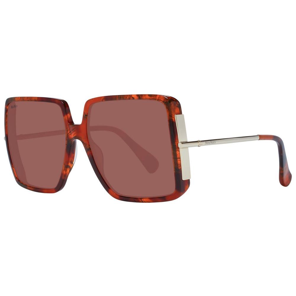 Max Mara brown square women's sunglasses with acetate frame and mirrored plastic lenses, including branded case. Protection: 100% UVA & UVB.