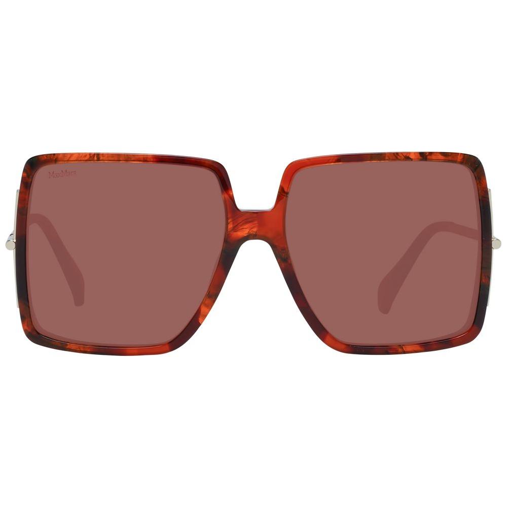 Max Mara brown square acetate women's sunglasses with mirrored lenses, full-rim design, 100% UV protection, size 58-16-135.