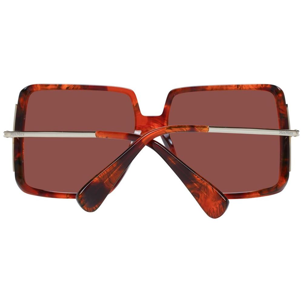 Max Mara brown acetate women's sunglasses with square frame and mirrored lenses, full-rim style, UV protection, includes branded case.