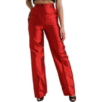 Dolce & Gabbana Red Satin Silk High Waist Wide Leg Pants PAN74971-40
