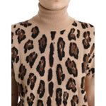 Dolce & Gabbana Beige Leopard Print Wool Turtleneck Top TSH84242-50