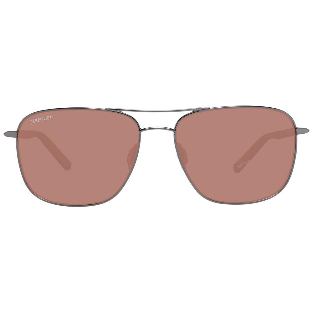 Serengeti Gray Men's Aviator Sunglasses in Gunmetal with Polarized Brown Lenses, Full-Rim Metal Frame, Size 58-16-145.