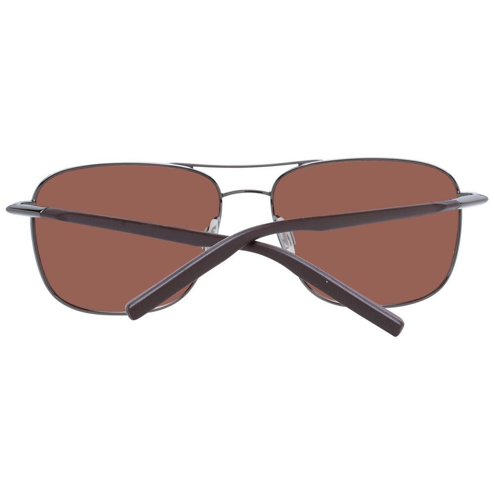 Serengeti Gray Men Sunglasses, gunmetal metal frame, polarized brown lenses, full-rim aviator style, 100% UVA & UVB protection.