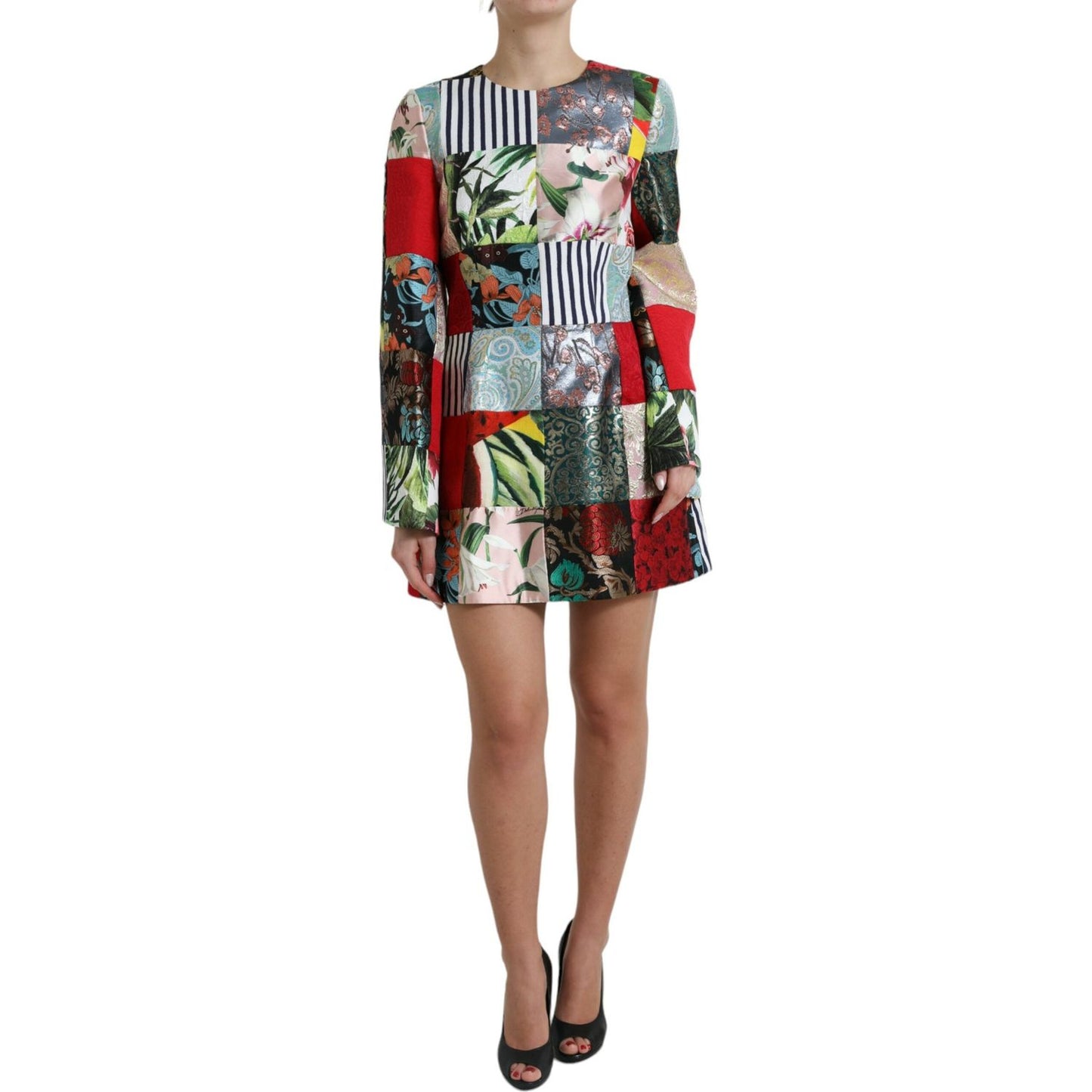 Dolce & Gabbana Multicolor Floral Patchwork Shift Mini Dress DR281002-46