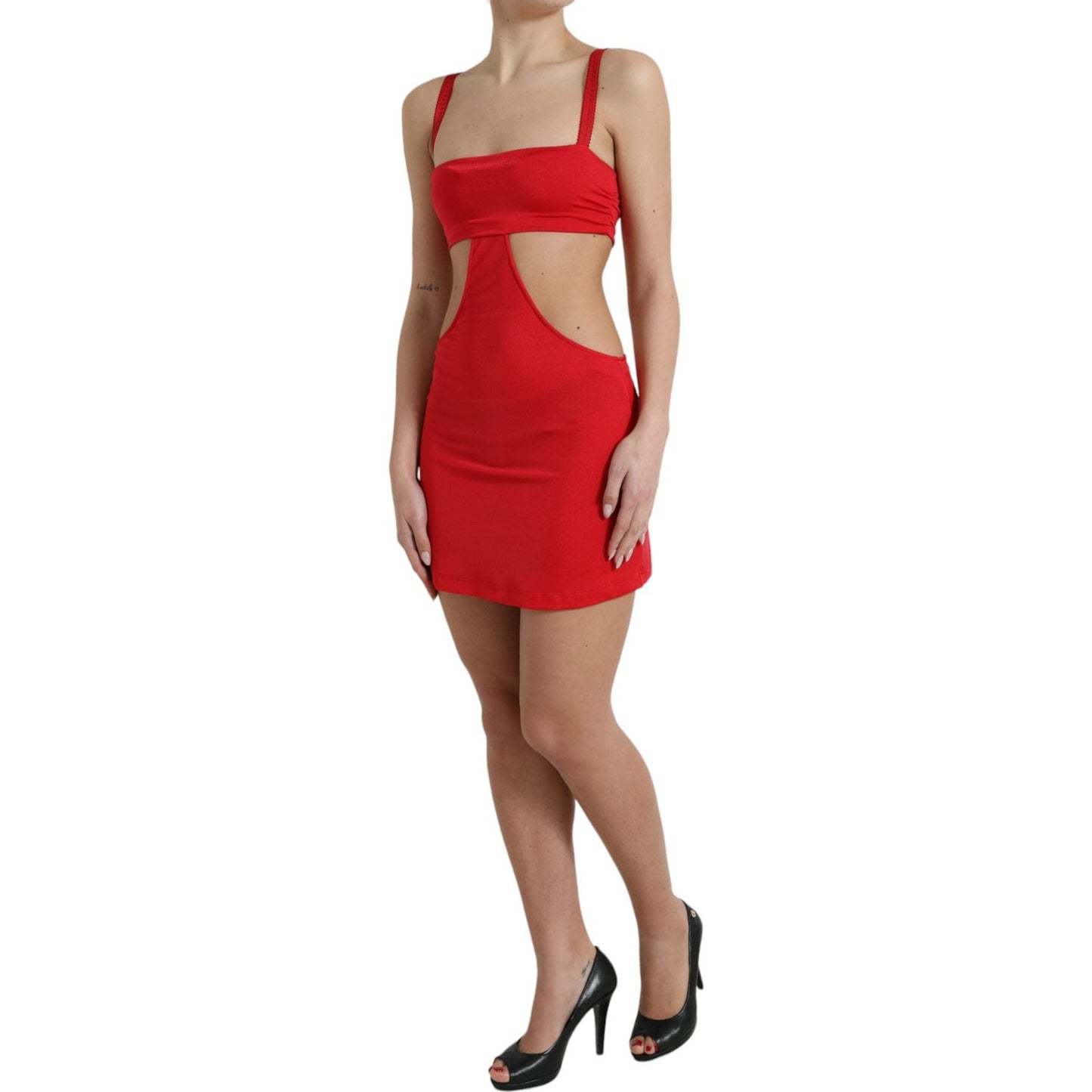 Dolce & Gabbana Red Cutout Nylon Sheath Sleeveless Mini Dress DR281030-40