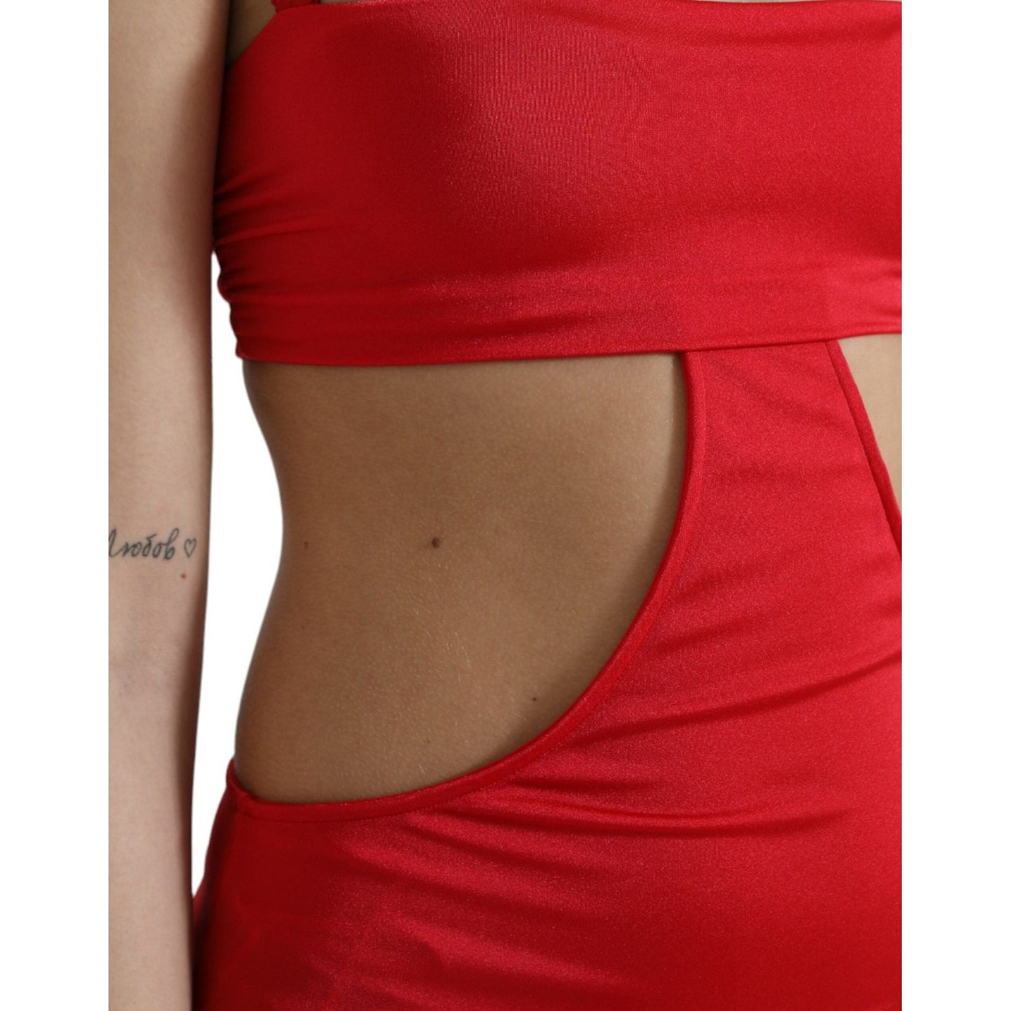 Dolce & Gabbana Red Cutout Nylon Sheath Sleeveless Mini Dress DR281030-40