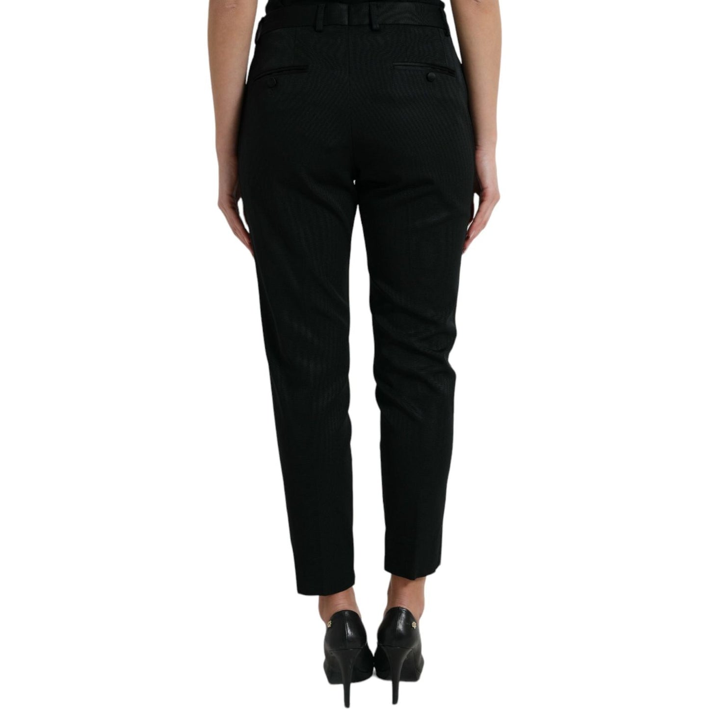 Dolce & Gabbana Black Wool High Waist Cropped Tapered Pants PAN74985-42