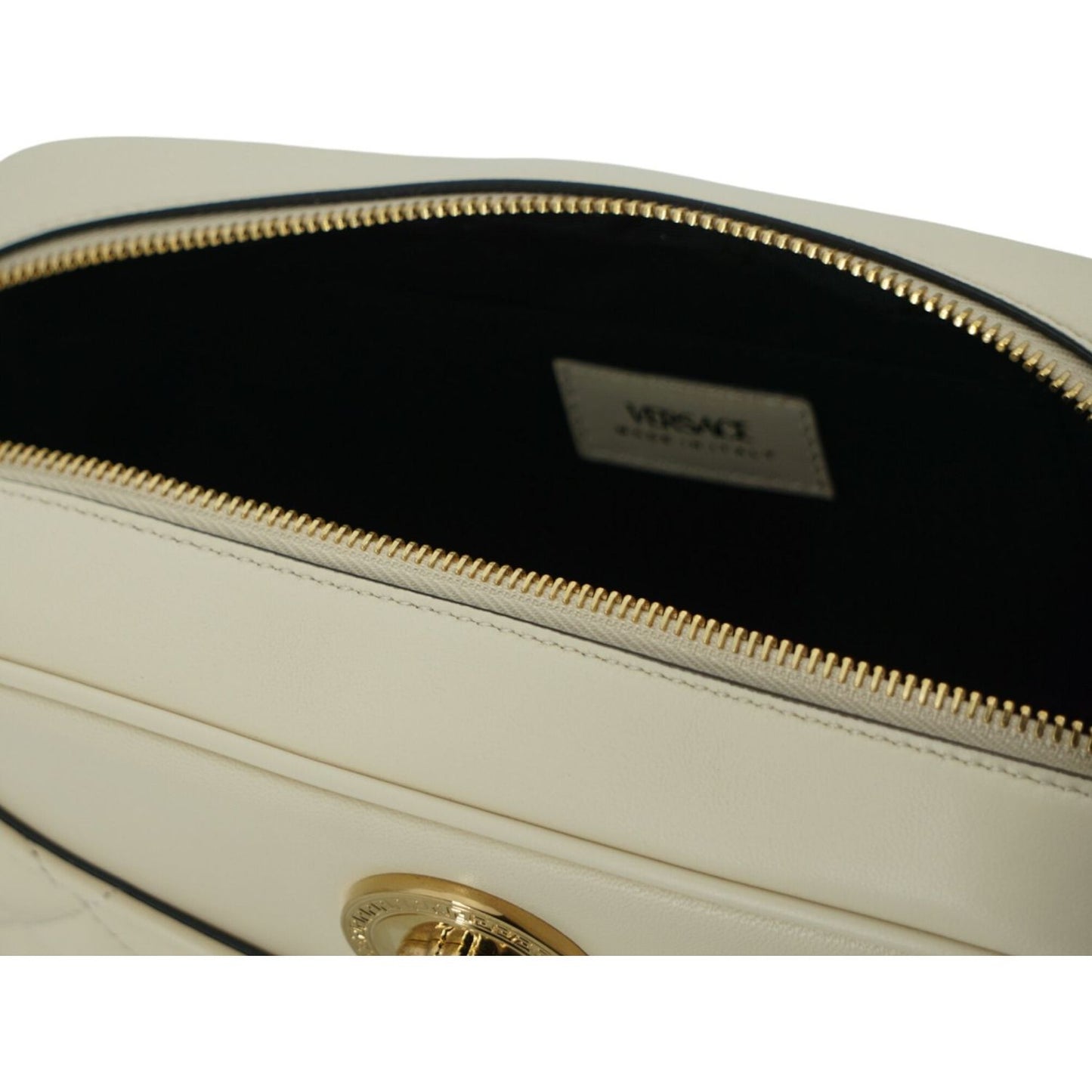 Versace Elegant White Leather Camera Shoulder Bag
