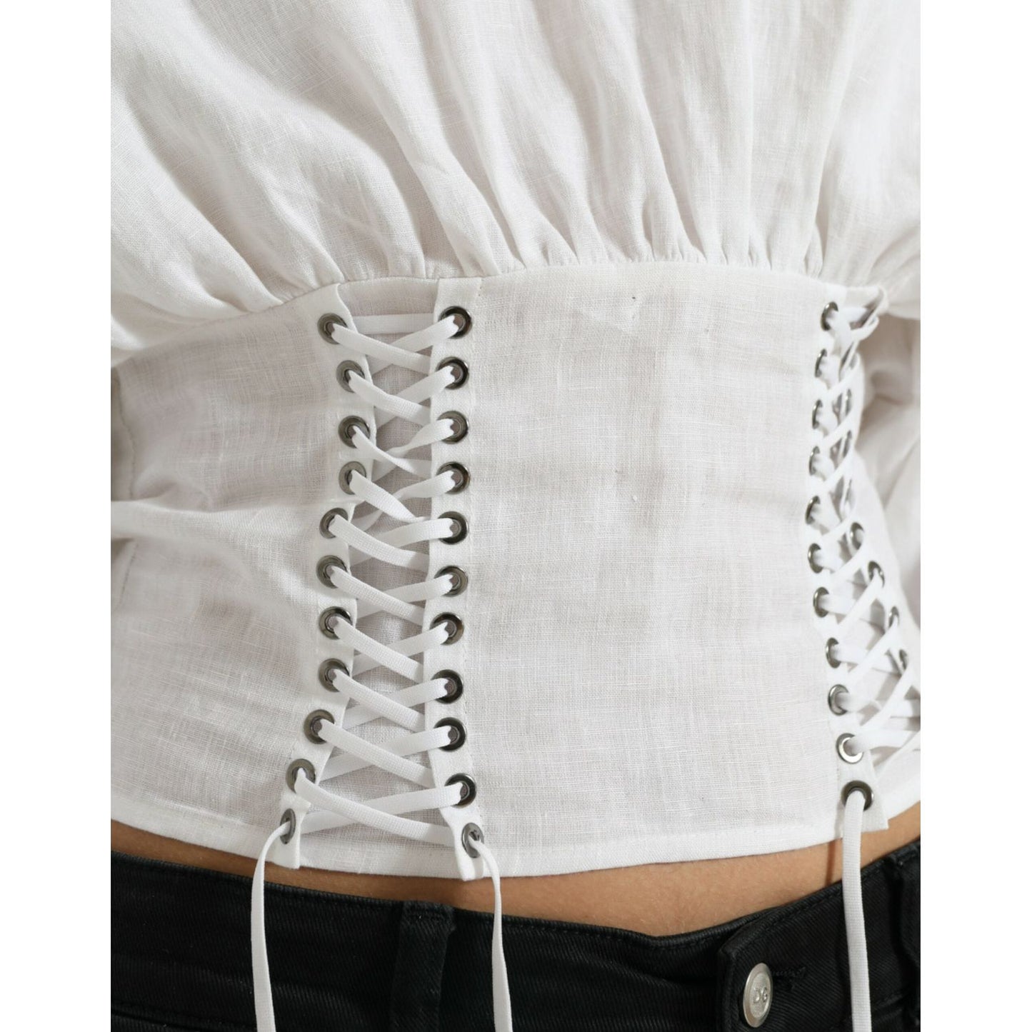 Dolce & Gabbana White Cotton Corset Cropped Long Sleeves Topclothing TSH84282-40