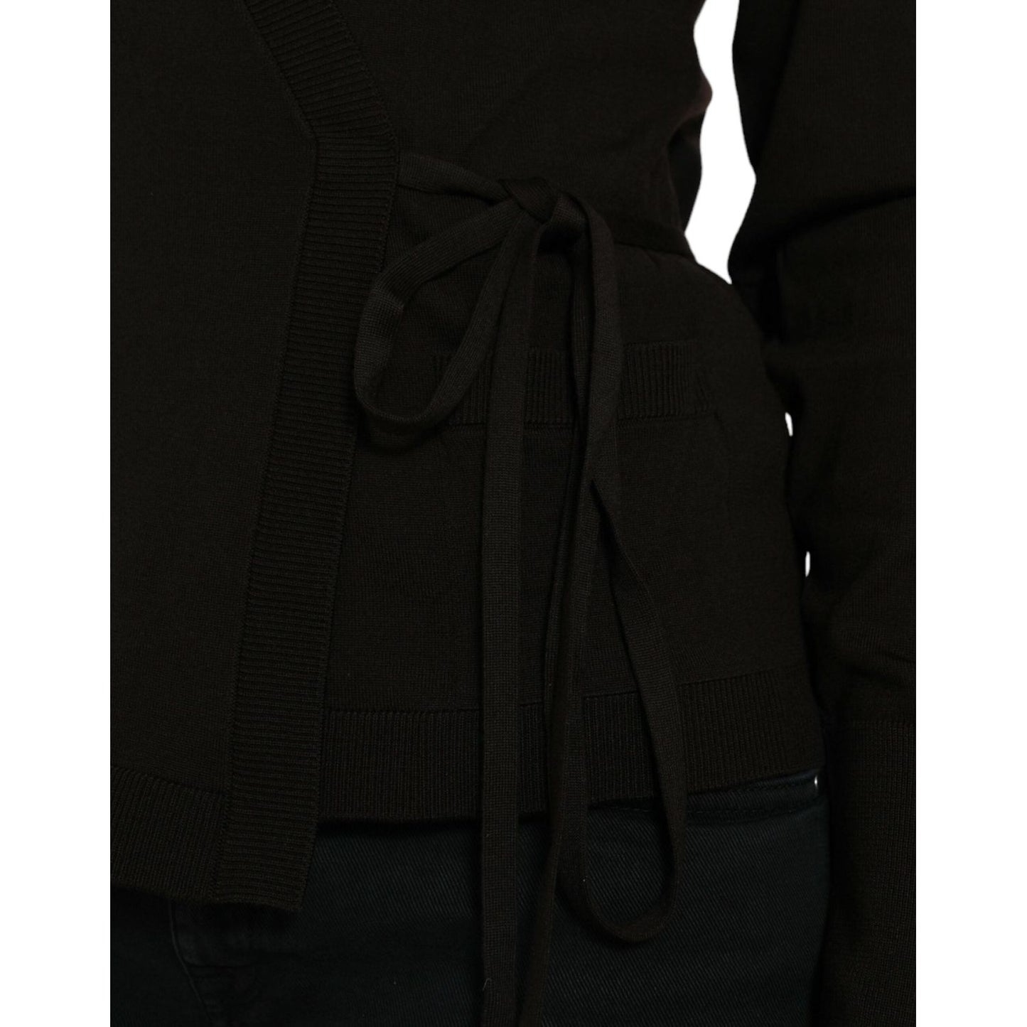 Dolce & Gabbana Black Wool V-neck Crossed Cardigan Sweater TSH84349-42