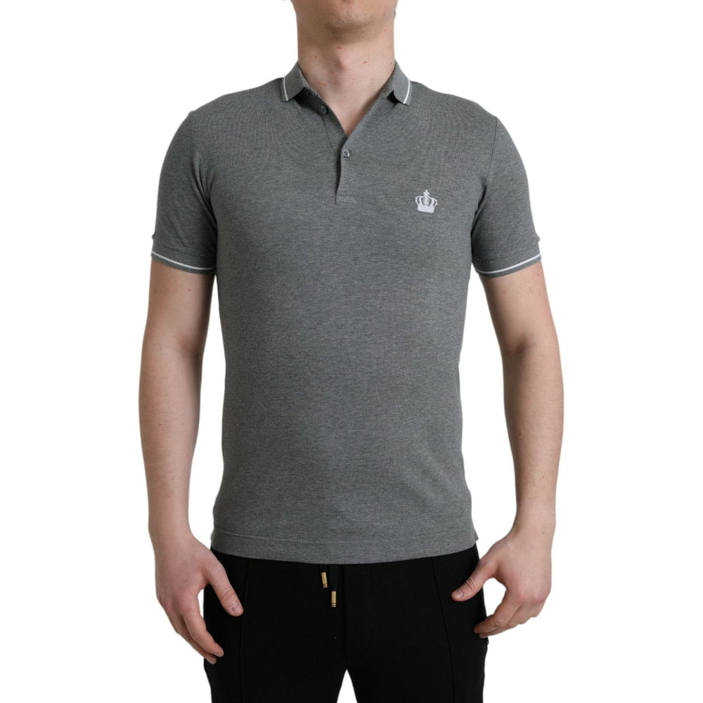 Dolce & Gabbana Gray Collared Short Sleeve Crown T-shirt TSH84578-44