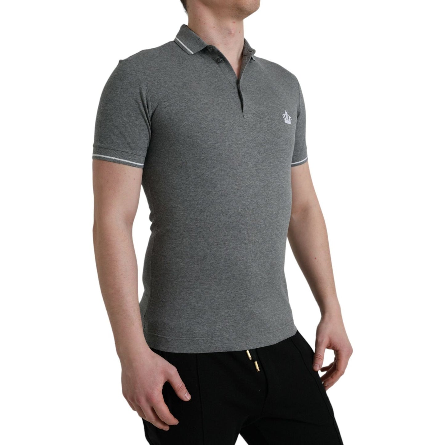 Dolce & Gabbana Gray Collared Short Sleeve Crown T-shirt TSH84578-44