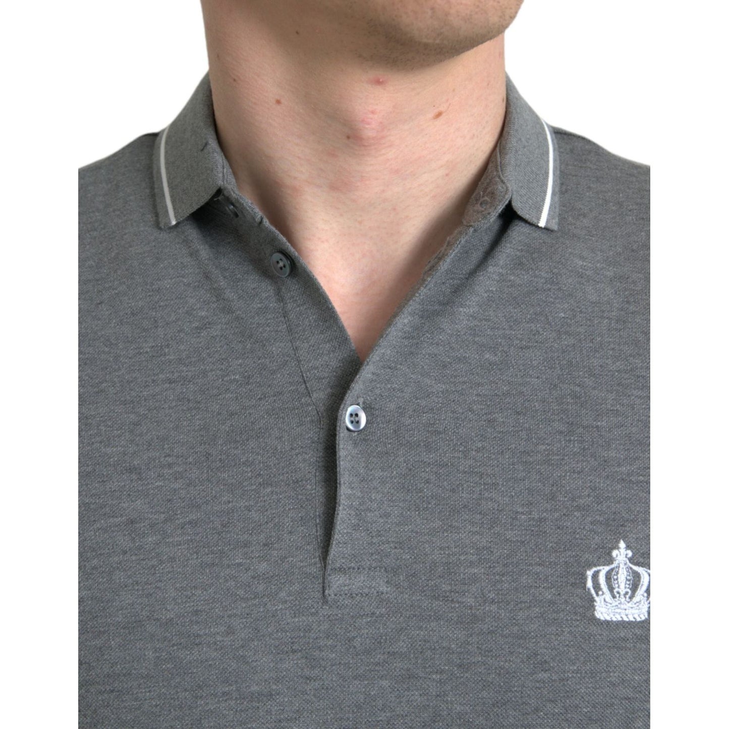 Dolce & Gabbana Gray Collared Short Sleeve Crown T-shirt TSH84578-44