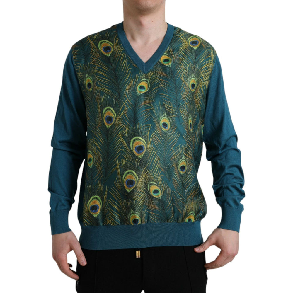 Dolce & Gabbana Green Peacock Feather Pullover Sweater TSH851899-52