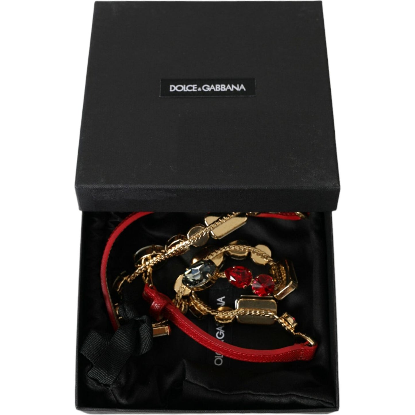 Dolce & Gabbana Red Leather Crystal Chain Waist Belt WMB349-S