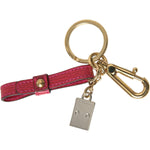 Dolce & Gabbana Red Calf Leather Gold Metal Logo Plaque Keyring Keychain SMY101283