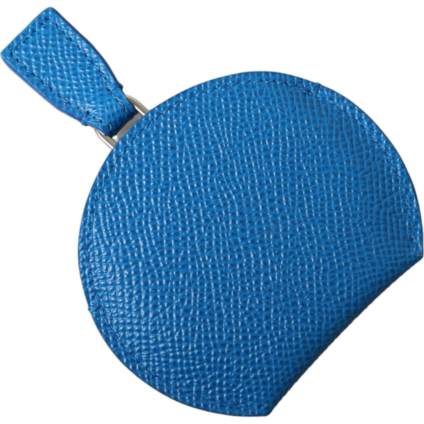 Dolce & Gabbana Blue Calfskin Leather Round Logo Hand Mirror Holder SMY101230