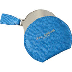 Dolce & Gabbana Blue Calfskin Leather Round Logo Hand Mirror Holder SMY101230