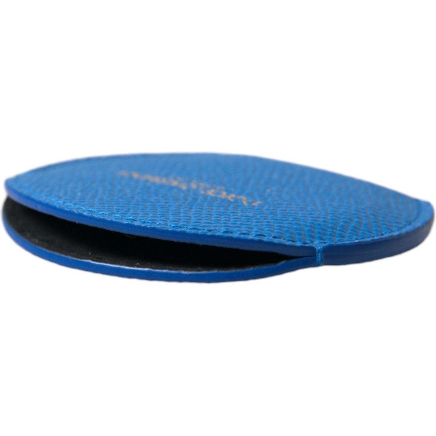 Dolce & Gabbana Blue Calfskin Leather Round Logo Hand Mirror Holder SMY101230