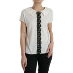 Dolce & Gabbana Off White Silk Lace Trim Short Sleeves Top TSH84840-44