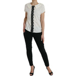 Dolce & Gabbana Off White Silk Lace Trim Short Sleeves Top TSH84840-44