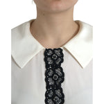 Dolce & Gabbana Off White Silk Lace Trim Short Sleeves Top TSH84840-44