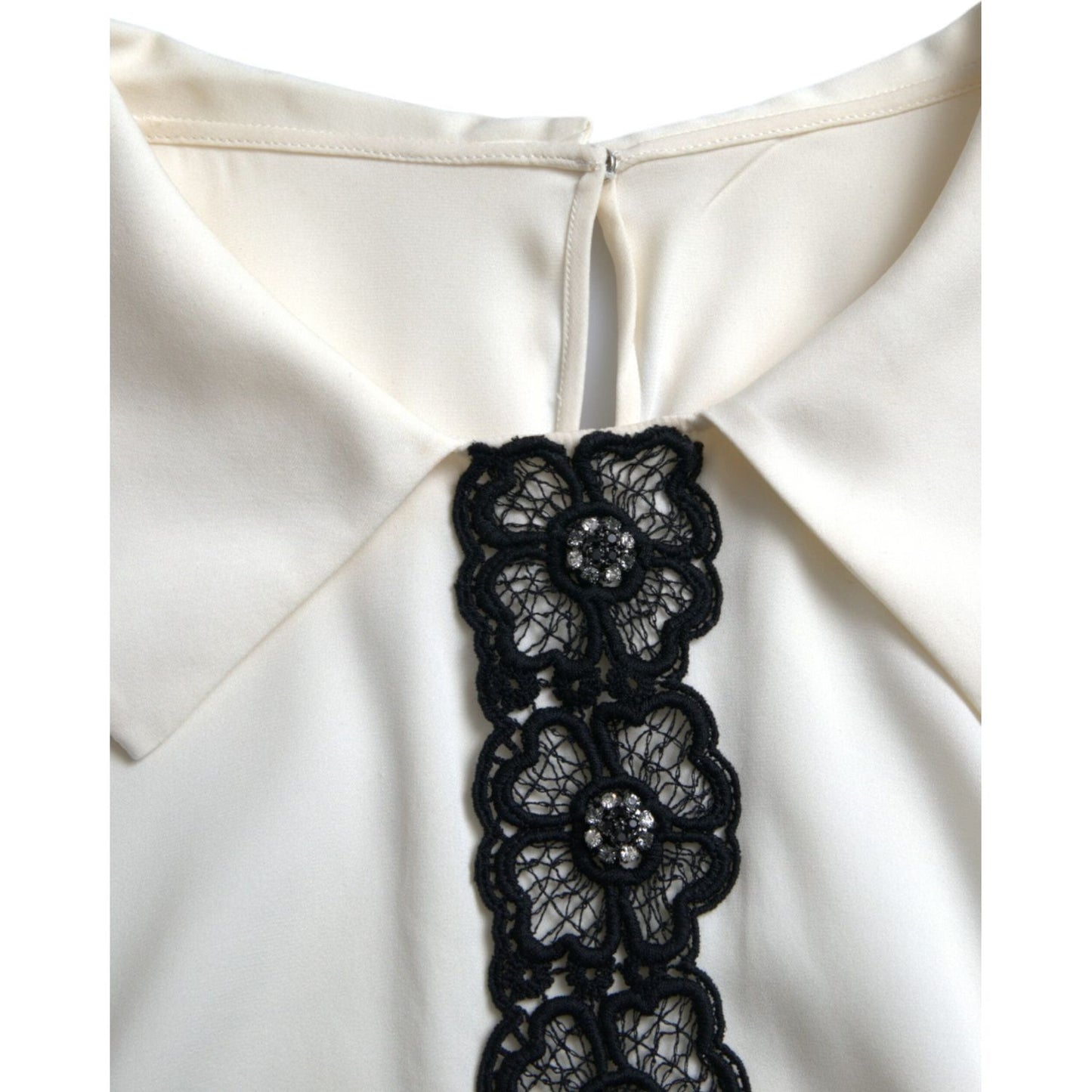 Dolce & Gabbana Off White Silk Lace Trim Short Sleeves Top TSH84840-44