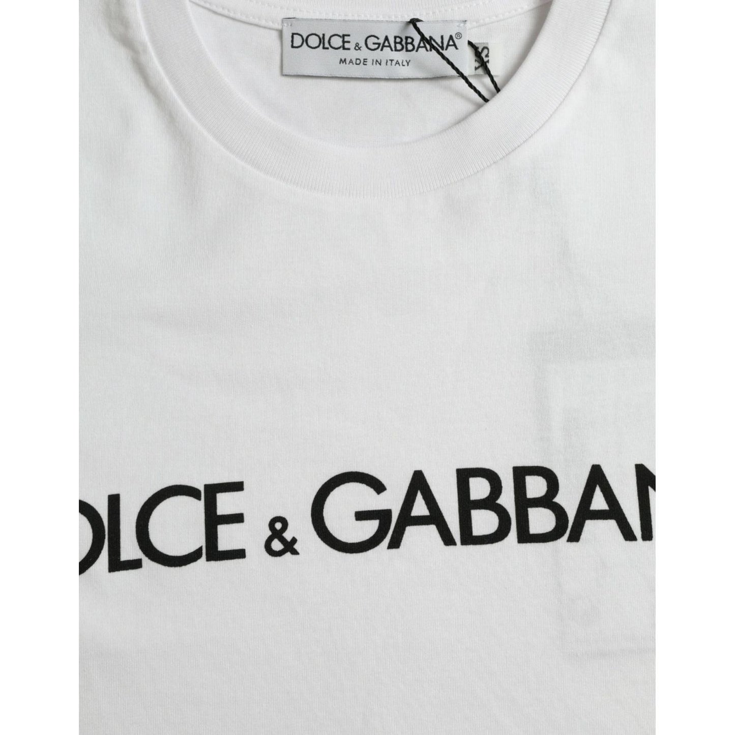 Dolce & Gabbana White Logo Print Cotton Crew Neck T-shirt TSH84588-44