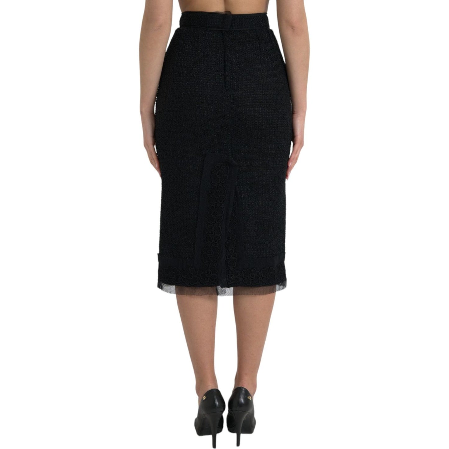 Dolce & Gabbana Black Wool High Waist Pencil Cut Midi Skirt SKI2002-40