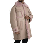 Dolce & Gabbana Beige Pink Lamb Leather Shearling Coat Jacket JKT3853-52