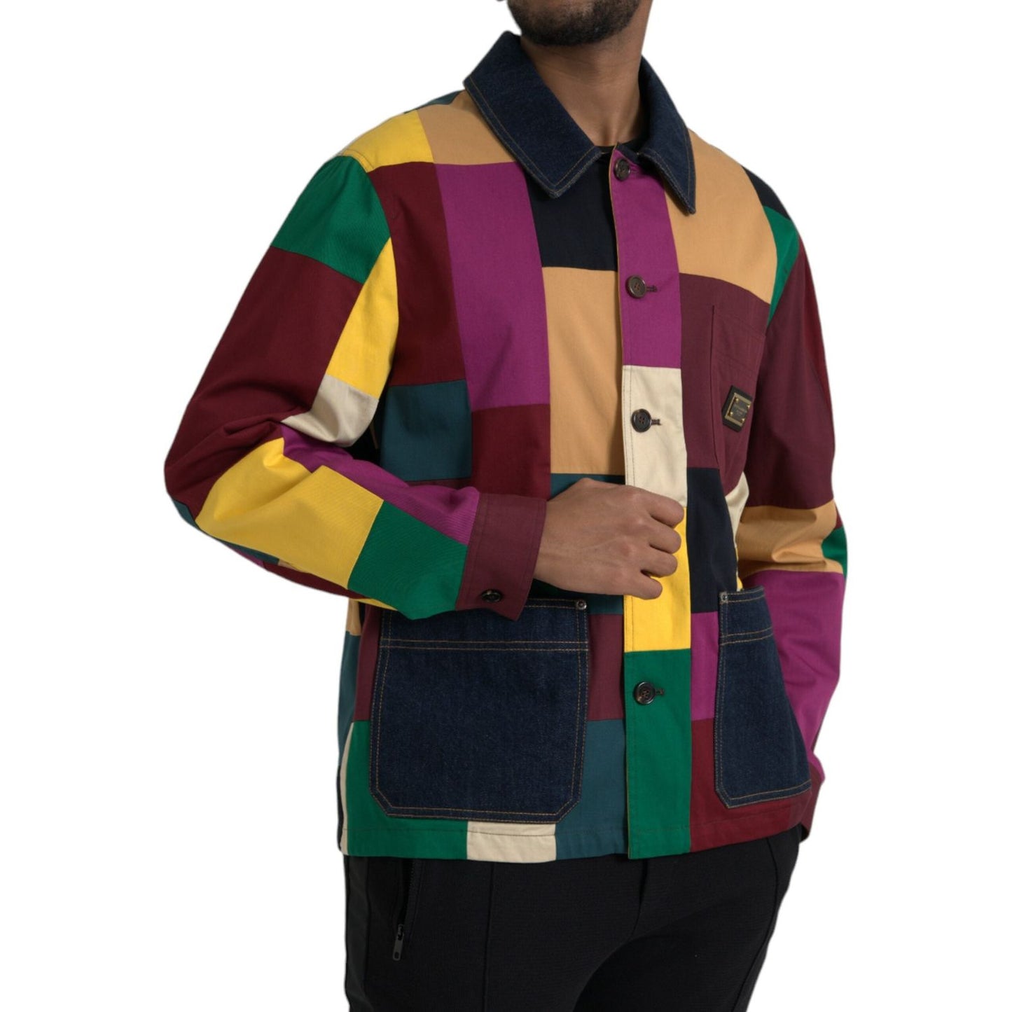 Dolce & Gabbana Multicolor Patchwork Cotton Collared Jacket JKT3841-48