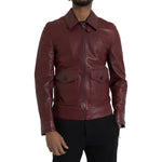 Dolce & Gabbana Maroon Exotic Leather Zip Biker Coat Jacket JKT4054-48