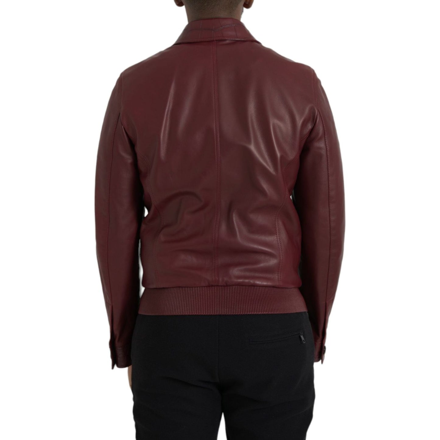 Dolce & Gabbana Maroon Exotic Leather Zip Biker Coat Jacket JKT4054-48