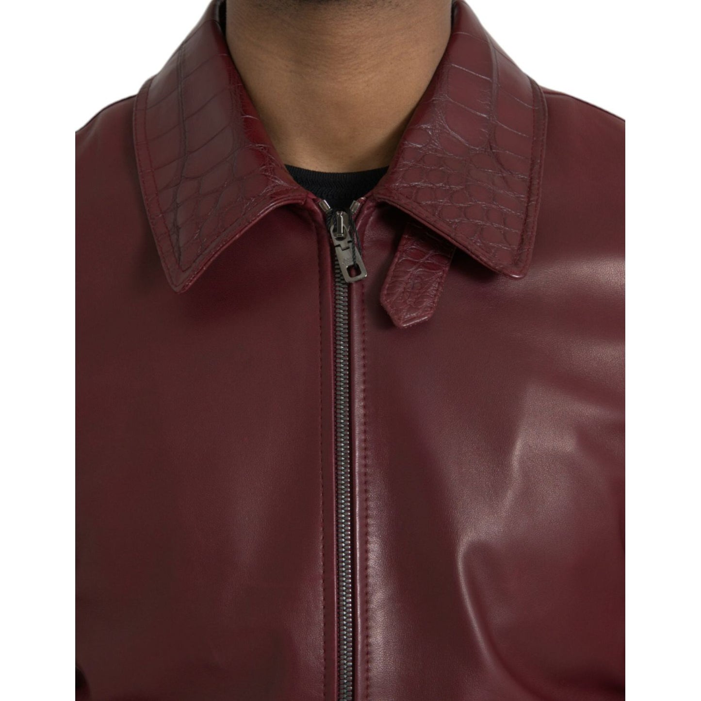 Dolce & Gabbana Maroon Exotic Leather Zip Biker Coat Jacket JKT4054-48