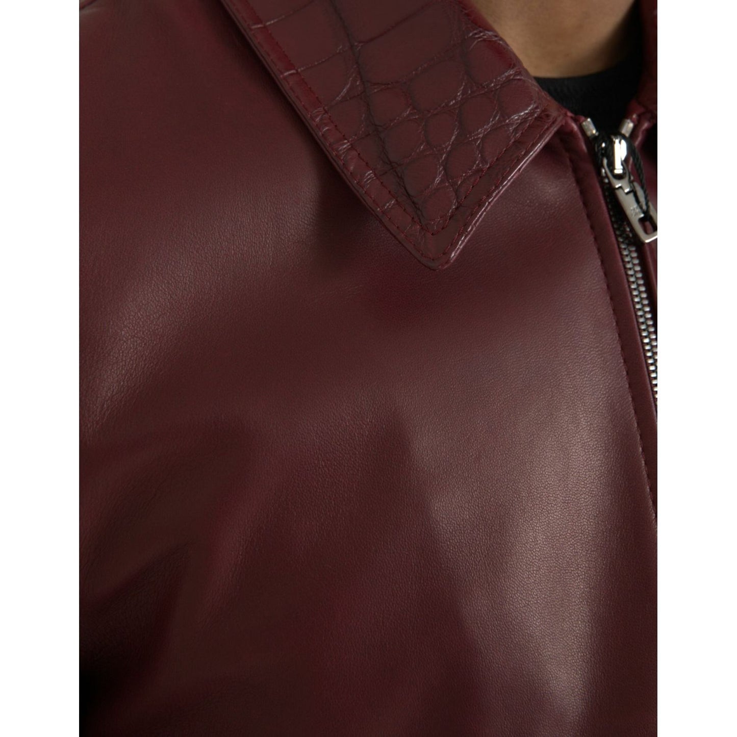 Dolce & Gabbana Maroon Exotic Leather Zip Biker Coat Jacket JKT4054-48
