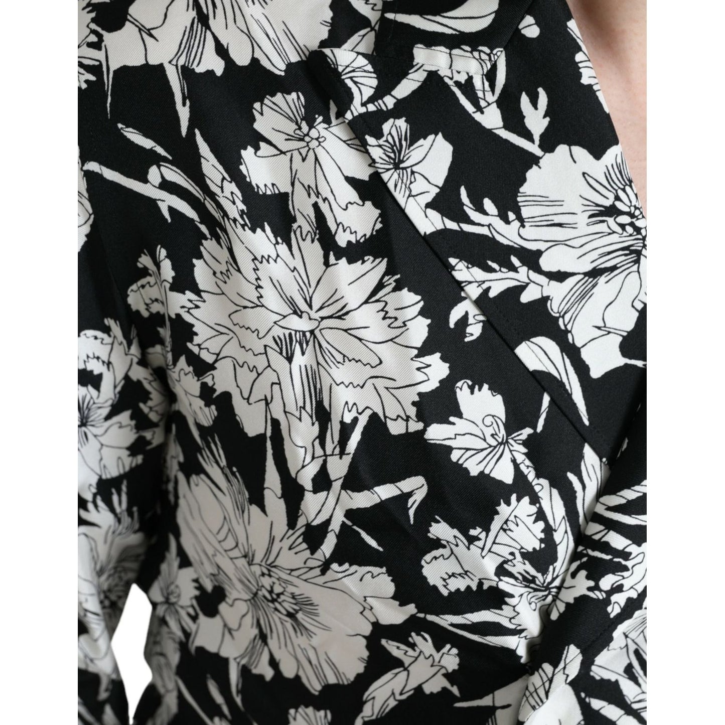 Dolce & Gabbana Black White Floral Button Down Casual Shirt TSH84697-37