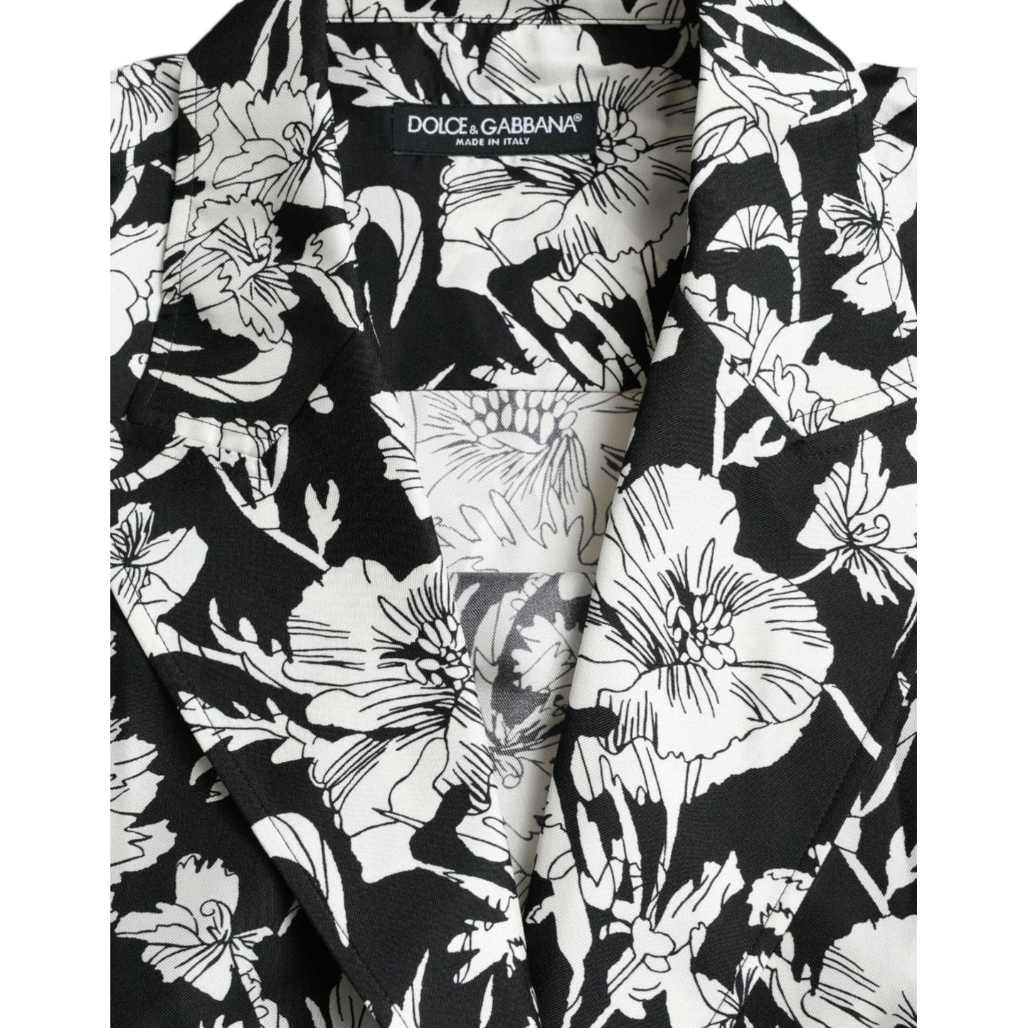 Dolce & Gabbana Black White Floral Button Down Casual Shirt TSH84697-37