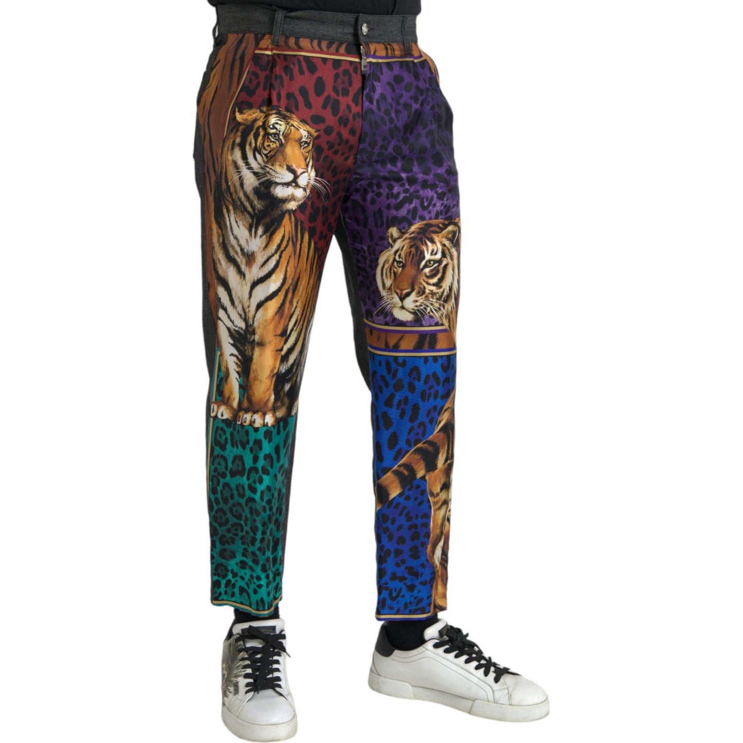 Dolce & Gabbana Multicolor Tiger Leopard Cotton Loose Tapered Pants PAN75285-60
