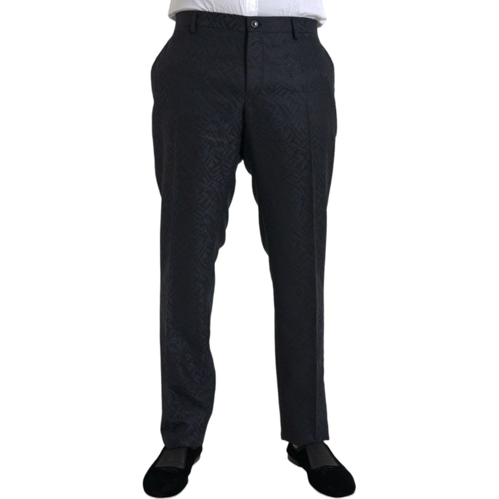 Dolce & Gabbana Blue Brocade Wool Skinny Men Dress Pants PAN75315-56