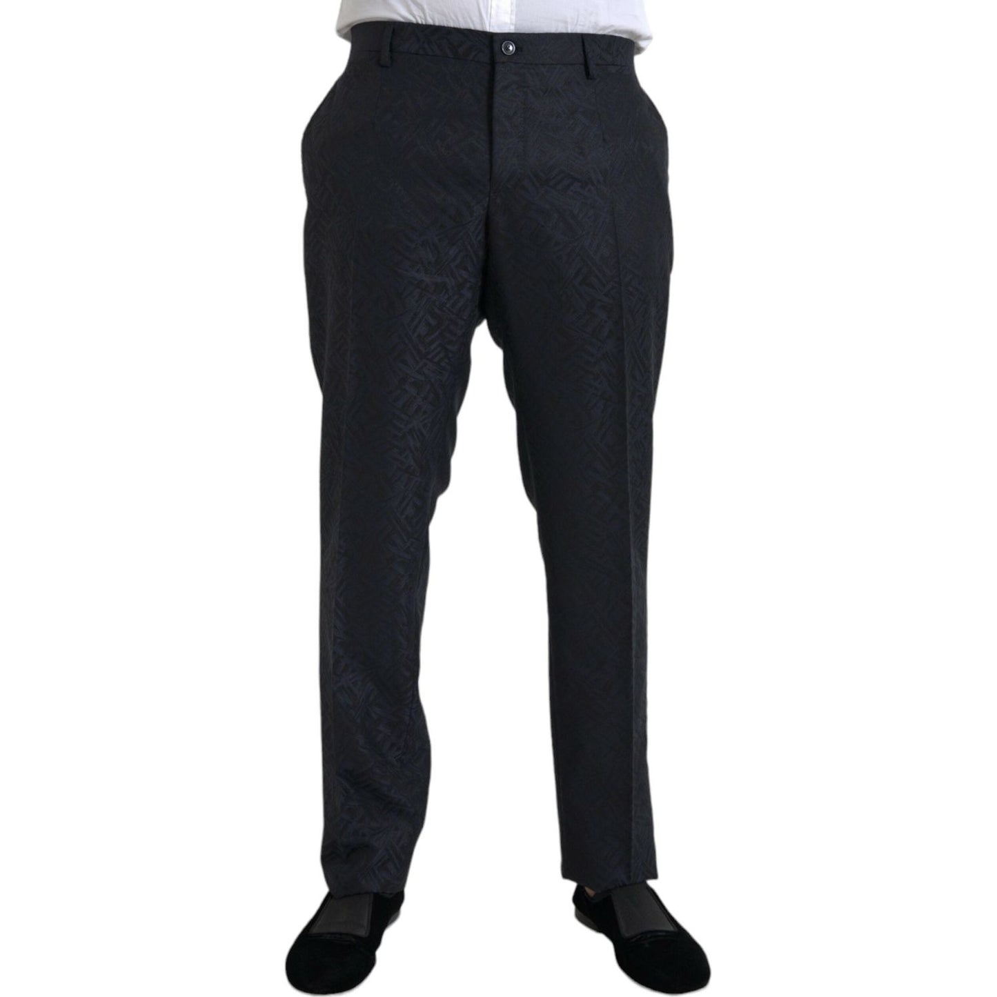 Dolce & Gabbana Blue Brocade Wool Skinny Men Dress Pants PAN75315-56