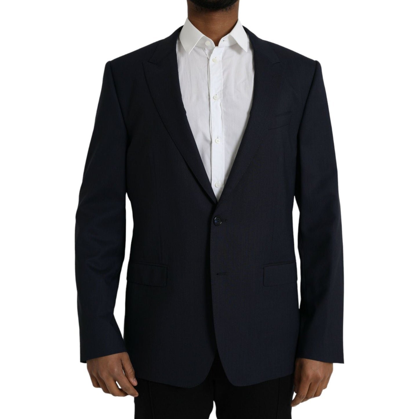 Dolce & Gabbana Dark Blue Wool Single Breasted Coat Blazer JKT4019-54