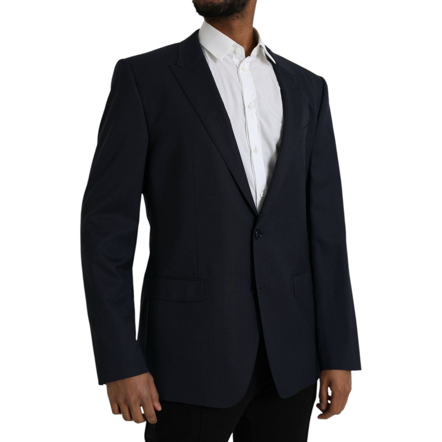Dolce & Gabbana Dark Blue Wool Single Breasted Coat Blazer JKT4019-54