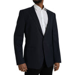 Dolce & Gabbana Dark Blue Wool Single Breasted Coat Blazer JKT4019-54