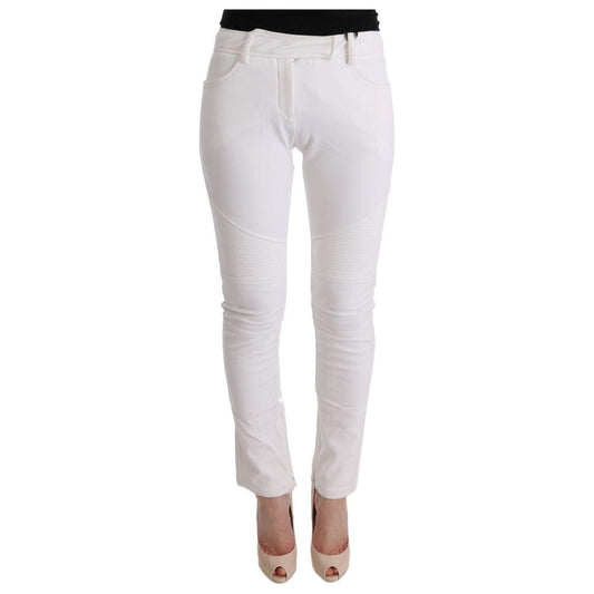 Ermanno Scervino White Cotton Slim Fit Casual Pants