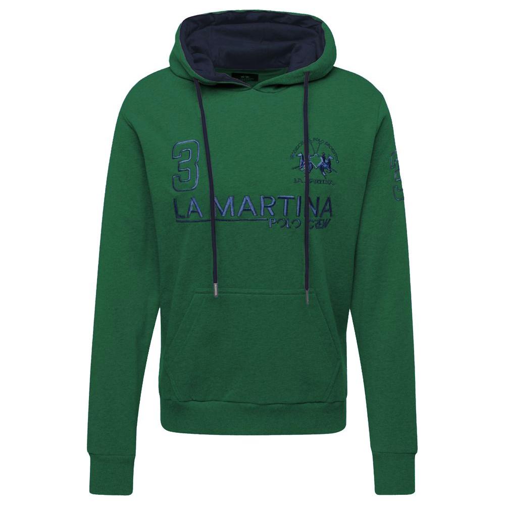 La Martina Elegant Green Hooded Cotton Sweatshirt LA-12565-3XL